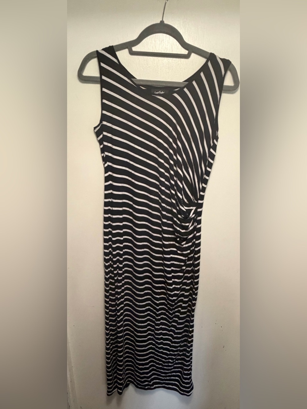 Lord & Taylor Black and White Striped Sleeveless Maxi Dress